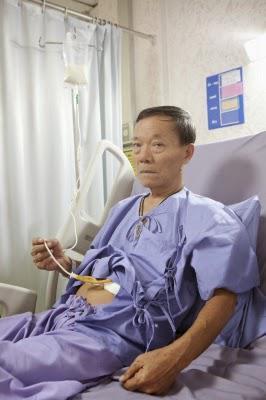 Old man with food pipe attached to the stomach